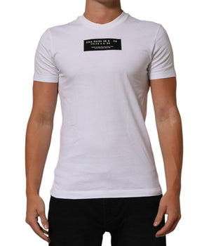 Dolce & Gabbana White Cotton Logo Print Crew Neck Men T-shirt