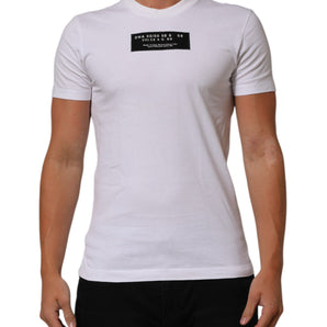 Dolce & Gabbana White Cotton Logo Print Crew Neck Men T-shirt