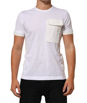 Dolce & Gabbana White Cotton Pocket Crew Neck Men Tee T-shirt