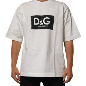Dolce & Gabbana White Cotton Logo Print Crew Neck Men T-shirt