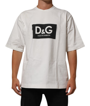 Dolce & Gabbana White Cotton Logo Print Crew Neck Men T-shirt