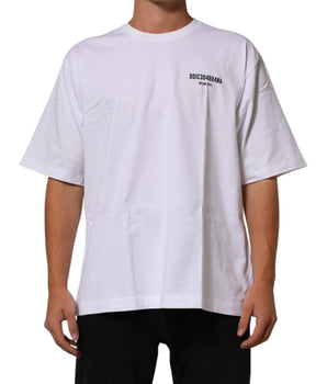 Dolce & Gabbana White Cotton Logo Print Crew Neck T-shirt