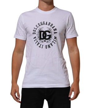 Dolce & Gabbana White Cotton Logo Print Crew Neck T-shirt