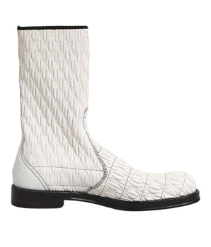 Dolce &amp; Gabbana White Lambskin Leather Mid Calf Boots Shoes