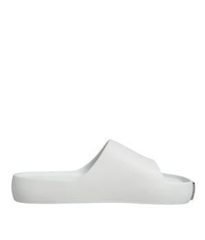 Dolce &amp; Gabbana White Logo Slides Sandals Men Beachwear Shoes