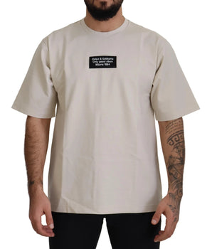 Dolce & Gabbana Ivory Cotton Ivory Printed Crewneck