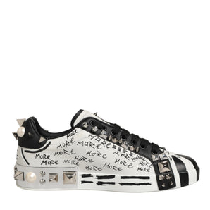 Dolce & Gabbana Black White Studded Low Top Sneakers Shoes