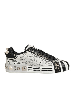 Dolce &amp; Gabbana Black White Studded Low Top Sneakers Shoes