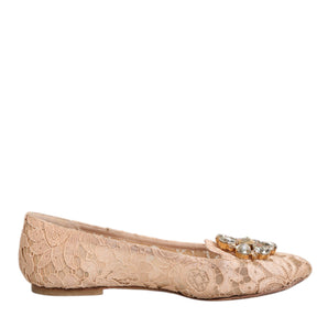 Dolce & Gabbana Beige Taormina Lace Crystals Flats Shoes