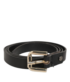 GF Ferre Black Leather Slim Gold Tone Buckle Waist Men's Belt