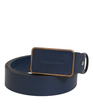 Dolce &amp; Gabbana Blue Leather Classic Metal Logo Buckle Belt