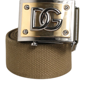 Dolce & Gabbana Military Green Nylon Logo Metal Buckle Belt