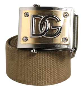 Dolce & Gabbana Military Green Nylon Logo Metal Buckle Belt