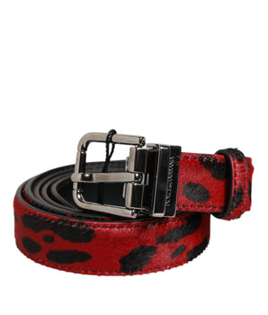 Dolce & Gabbana Red Black Pony Leather Metal Buckle Men Belt