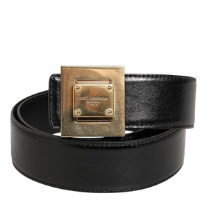 Dolce & Gabbana Black Leather Classic Metal Logo Buckle Belt