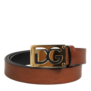 Dolce & Gabbana Brown Leather Classic Metal Logo Buckle Belt