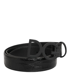Dolce & Gabbana Black Exotic Leather Metal Logo Buckle Belt