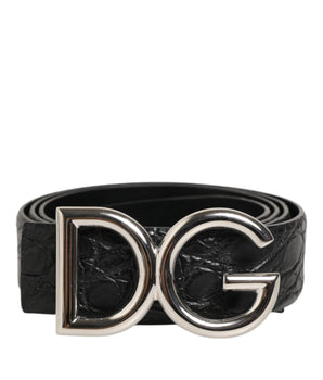 Dolce & Gabbana Black Exotic Leather DG Logo Buckle Belt
