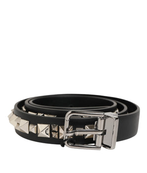 Dolce & Gabbana Black Leather Studded Silver-Tone Buckle Belt