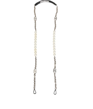 Dolce &amp; Gabbana Black Leather Pearl Chain Bag Accessory Shoulder Strap