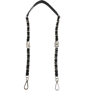 Dolce & Gabbana Black Leather Silver Chain Bag Accessory Shoulder Strap