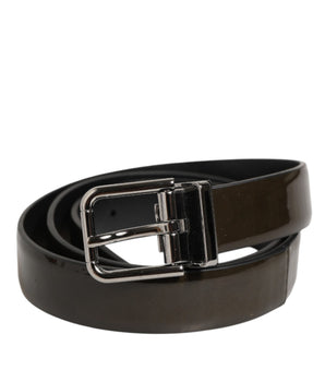 Dolce &amp; Gabbana Brown Glossy Leather Classic Metal Buckle Belt