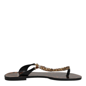 Dolce & Gabbana Black Crystals Flats Sandals Beachwear Shoes