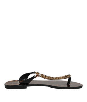 Dolce & Gabbana Black Crystals Flats Sandals Beachwear Shoes