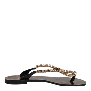 Dolce & Gabbana Black Crystals Flats Sandals Beachwear Shoes