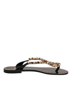 Dolce & Gabbana Black Crystals Flats Sandals Beachwear Shoes