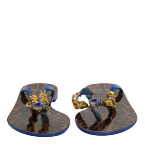 Dolce & Gabbana Blue Crystals Flats Sandals Beachwear Shoes