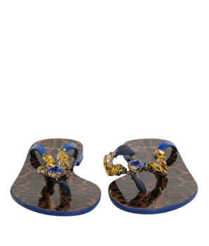Dolce & Gabbana Blue Crystals Flats Sandals Beachwear Shoes