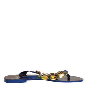 Dolce & Gabbana Blue Crystals Flats Sandals Beachwear Shoes