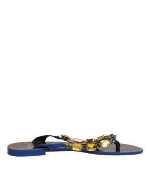 Dolce & Gabbana Blue Crystals Flats Sandals Beachwear Shoes