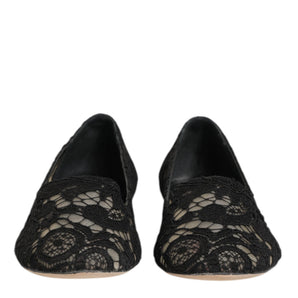 Dolce & Gabbana Black Taormina Lace Slip On Flats Shoes