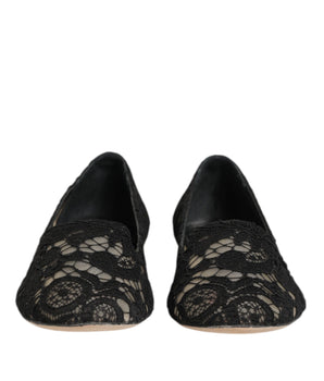 Dolce & Gabbana Black Taormina Lace Slip On Flats Shoes