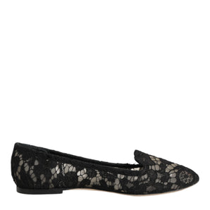 Dolce & Gabbana Black Taormina Lace Slip On Flats Shoes