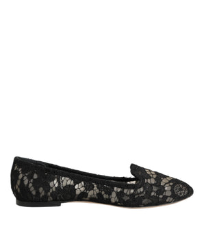 Dolce & Gabbana Black Taormina Lace Slip On Flats Shoes