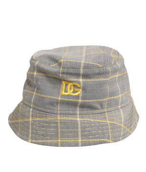 Dolce &amp; Gabbana Gray Yellow Wool Blend Plaid Bucket Cap Men Hat