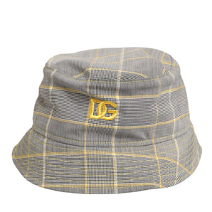 Dolce & Gabbana Gray Yellow Wool Blend Plaid Bucket Cap Men Hat