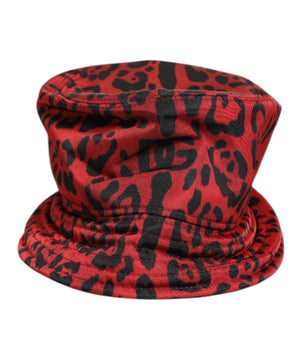 Dolce & Gabbana Red Black Nylon Leopard Print Bucket Men Cap Hat