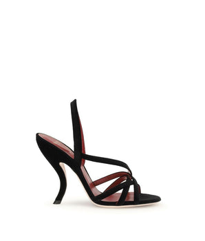 Valentino Garavani Black Velvet Stiletto Heel Sandals