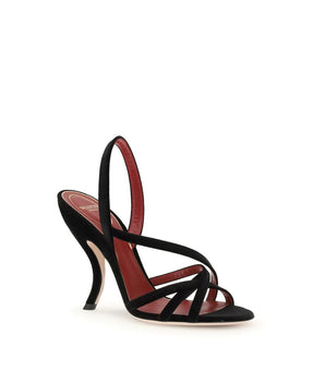 Valentino Garavani Black Velvet Stiletto Heel Sandals