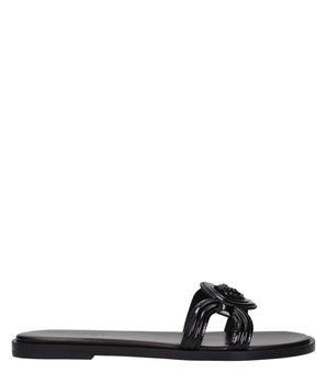 Versace Black Leather Slippers