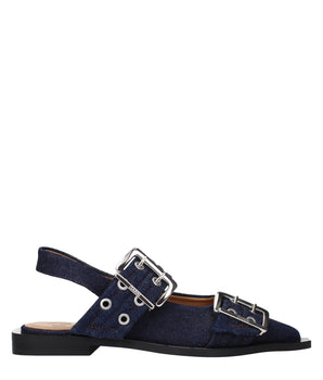 Ganni Blue Fabric Flat Sandals