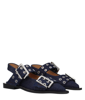 Ganni Blue Fabric Flat Sandals