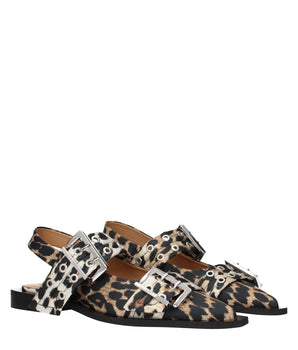 Ganni Brown Fabric Flat Sandals