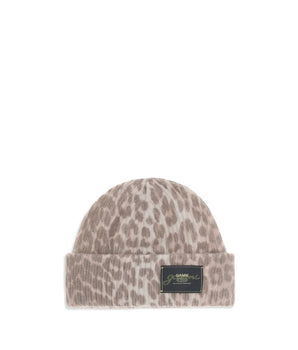 Ganni Leopard Beanie Hat