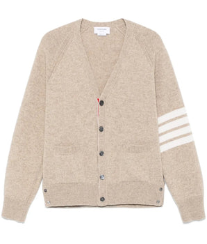Thom Browne Shetland Wool 4-Bar Relaxed Fit V Neck Cardigan