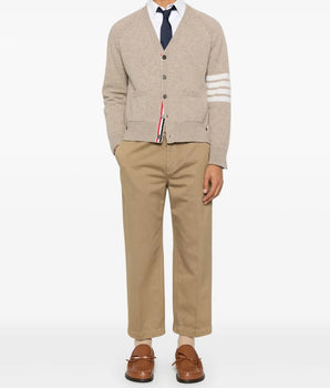 Thom Browne Shetland Wool 4-Bar Relaxed Fit V Neck Cardigan